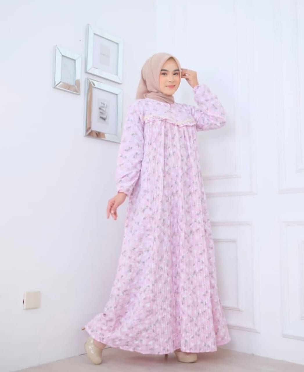 Gamis Nayla Bloom – Soft Pink Rempel