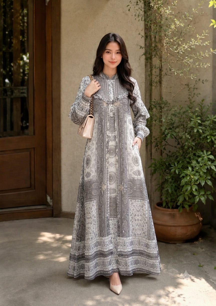 Gamis Motif Elegan Ruffle Premium